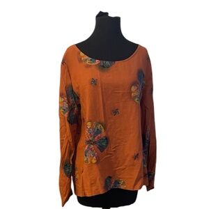 Cellabie  Burnt Orange Floral Print Long Sleeve Tunic, Size XL, NWT‎